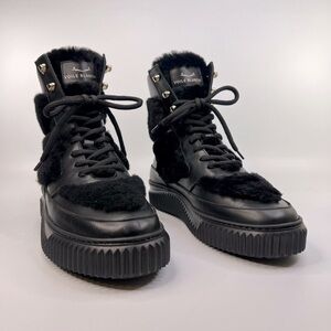 Voile Blanche Ava Leather-Shearling Sneaker Booties